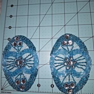 Aqua applique bead and rhinestone iron on or sew on Lot of 2